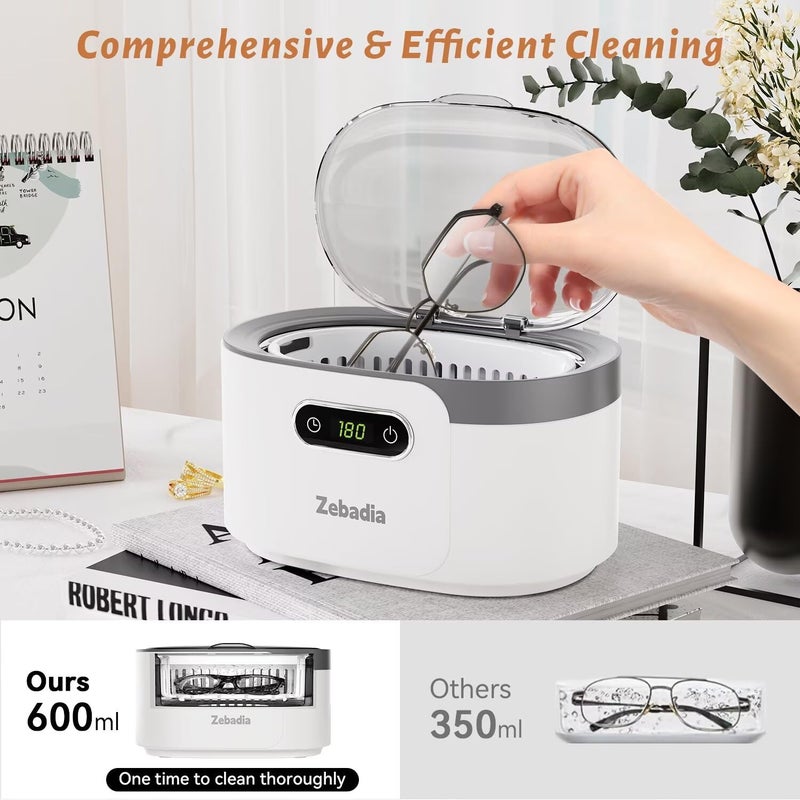 ZEBADIA Ultrasonic Jewelry Cleaning Machine: 600ml Sonic Cleaner with Digital Timer for Eyeglasses, Silver, Rings, Coins, Makeup Brush, Parts - Image 1